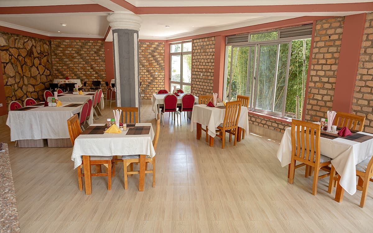 The dining room, built from local stone and brick