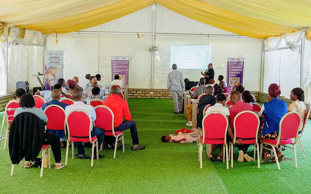 A marquee on the lawn, set for a conference