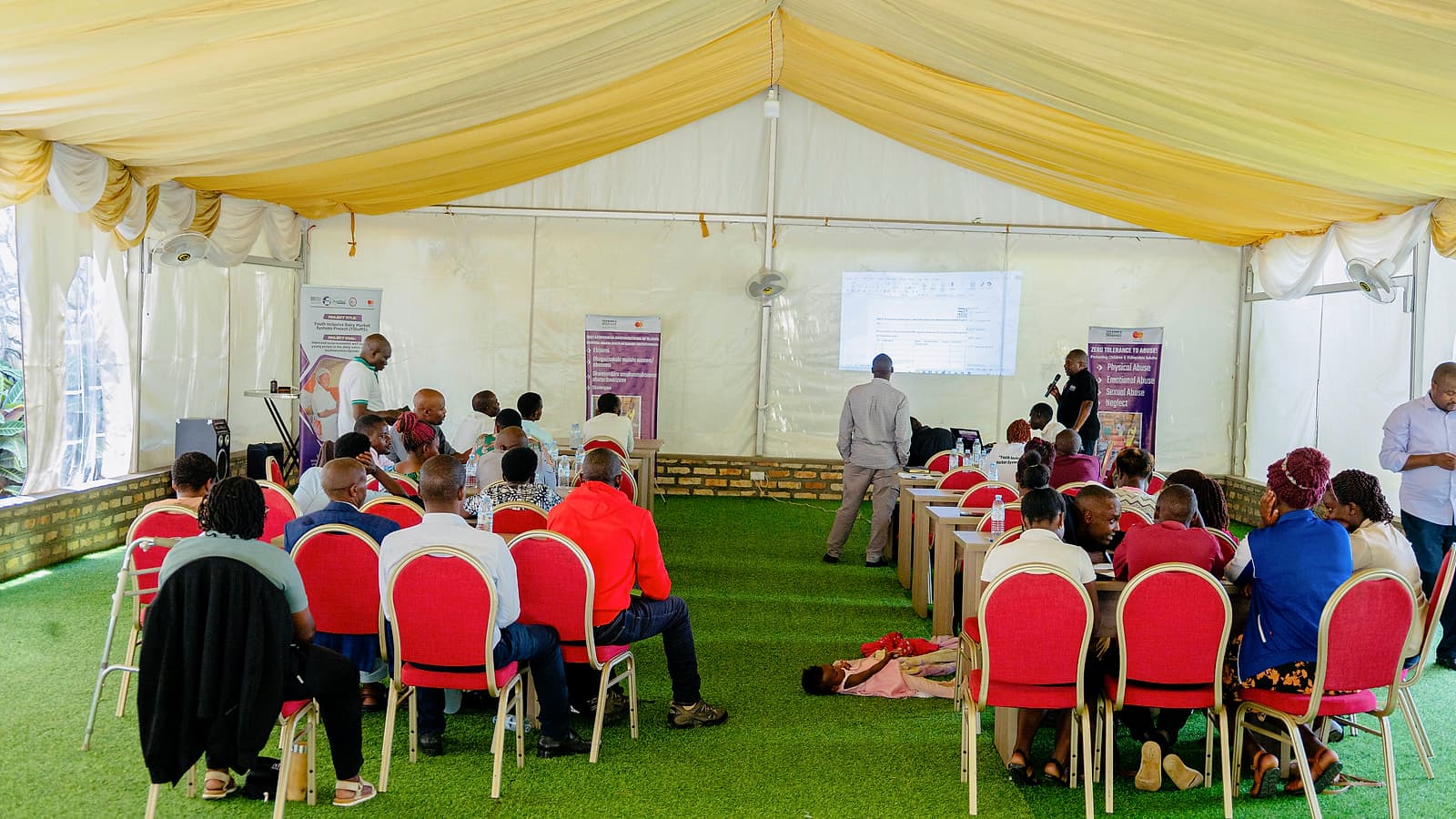 A marquee set for a conference on the lawn at Hotel Premier