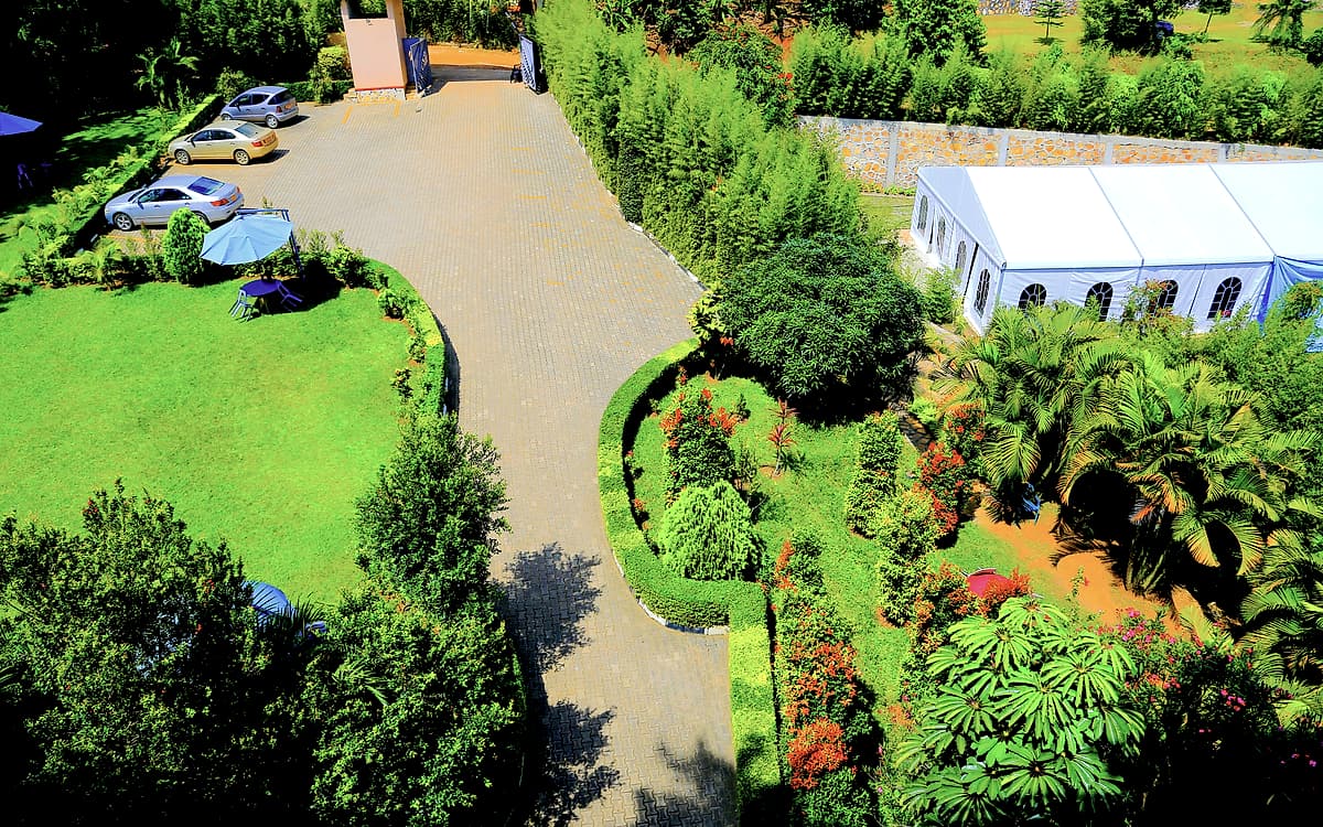 The lawns, drive and marquee seen from above